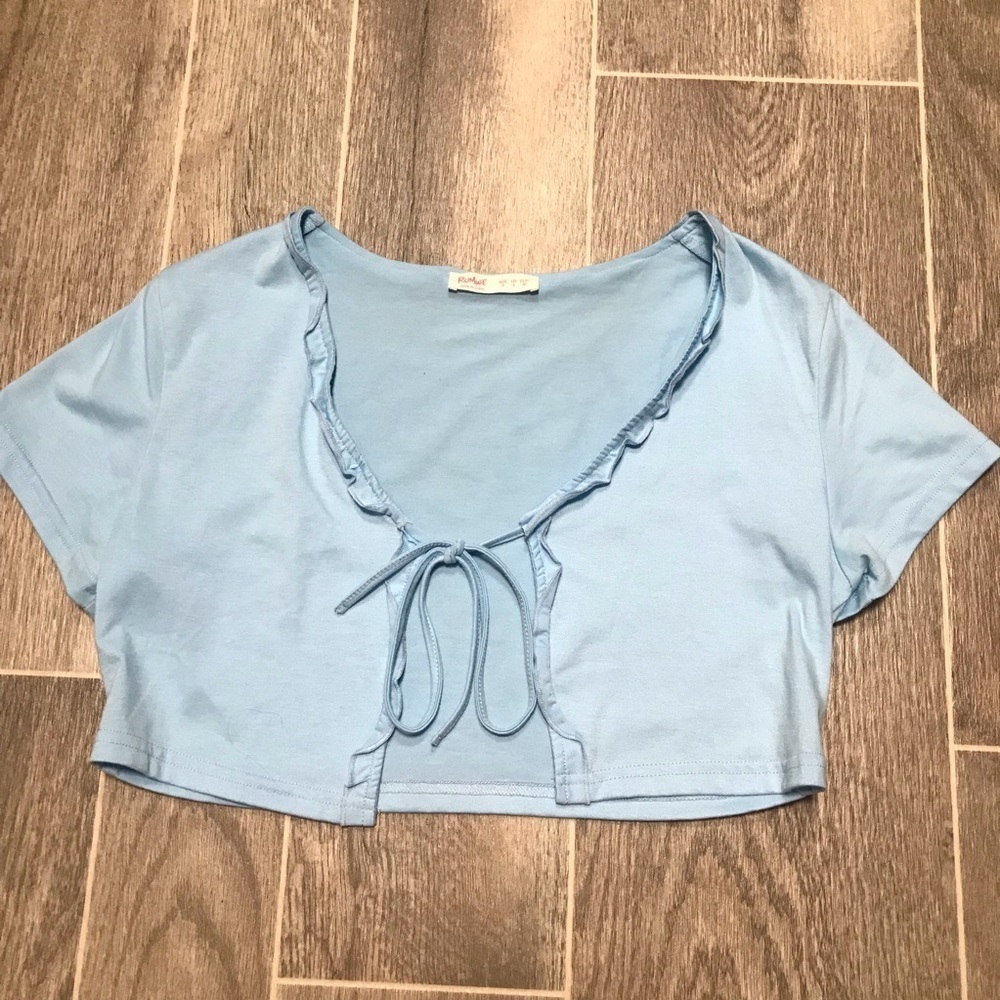 **3/$15** Light Blue Tie Front Short Sleeve Summer Shirt